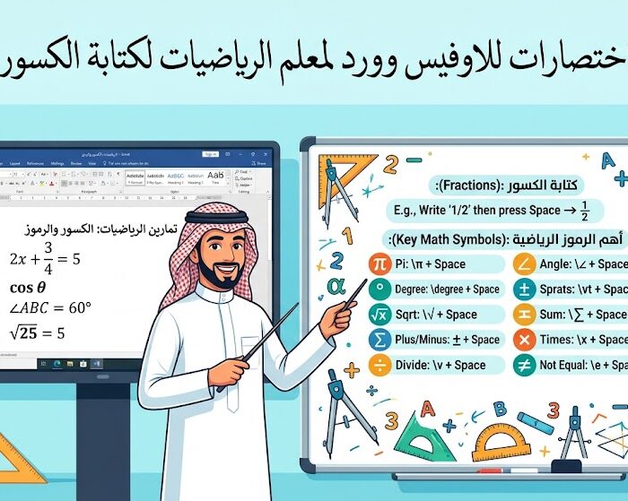 مجموع اختصارات للاوفيس وورد لمعلم الرياضيات لكتابة الكسور والرموز